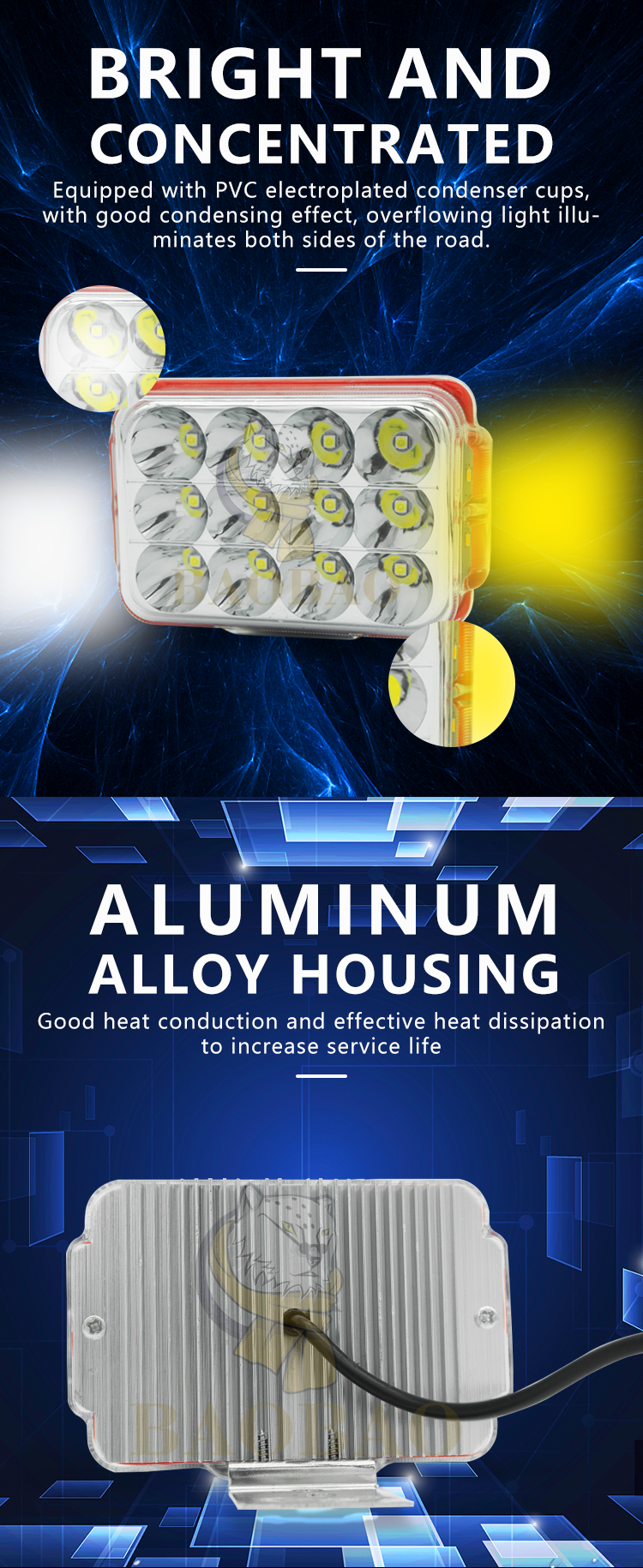 Plastic White Yellow Flash Rectangle Motorcycle LED Spotlight
