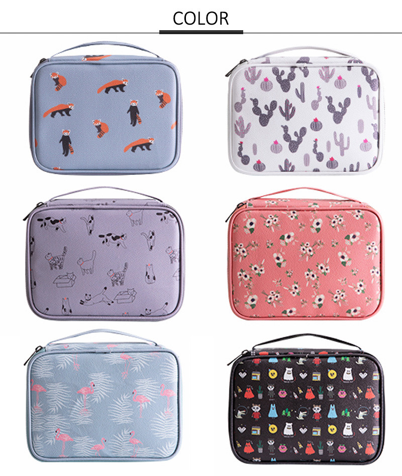 Standard Size Cartoon Printed Toiletry Cosmetic Bag With Handle Waterproof