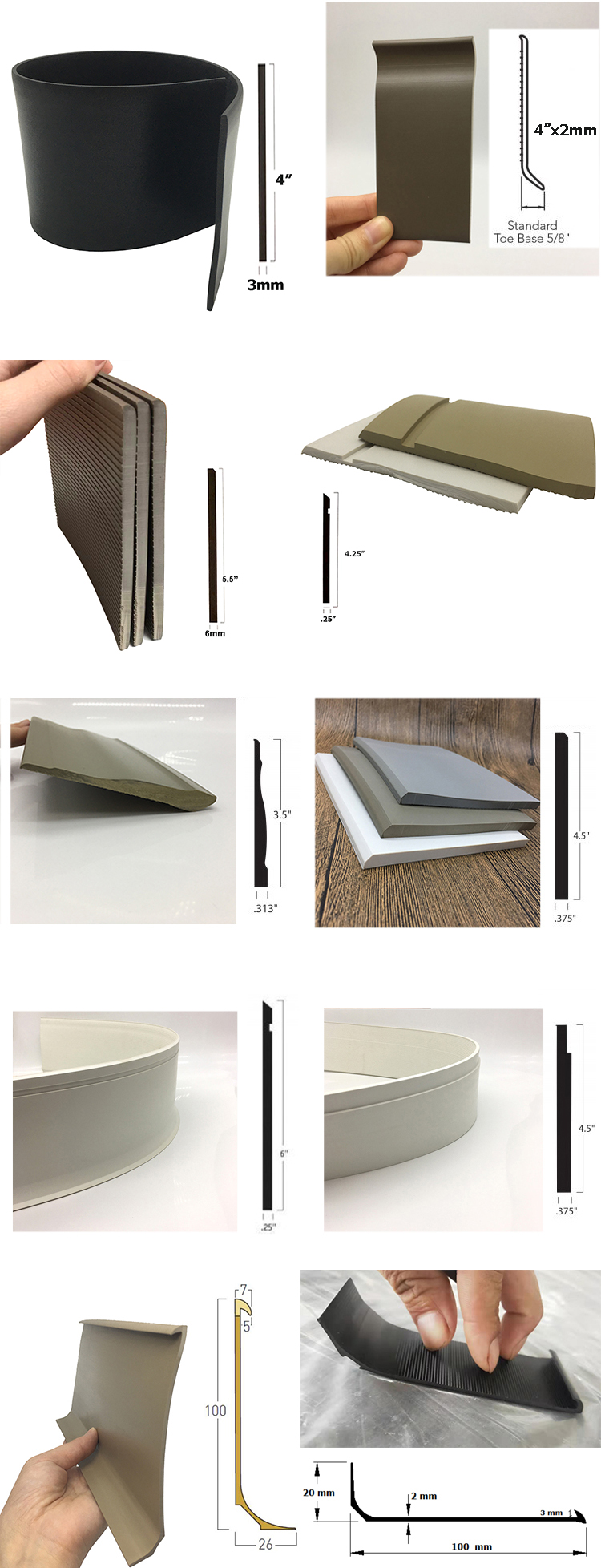 5" Self Stick Vinyl Wall Base PVC Skirting Board for Decoration in Hotels