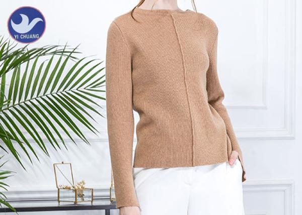 Buy cheap Mock Neck Rib Ladies Wool Jumpers Long Sleeves Slit Cuff Sweater Anti - Shrink from wholesalers