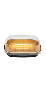 Karat 48 oz Black and Gold Aluminum Foil Take Out Pan with Clear PET Dome Lid