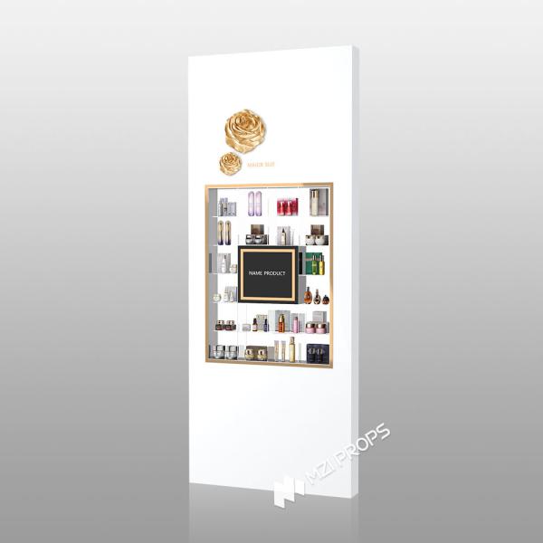 Buy cheap BJiS-B5 Golden Mirror Material Skincare Display Cabinet with LED Strip Lights for High-End Makeup from wholesalers