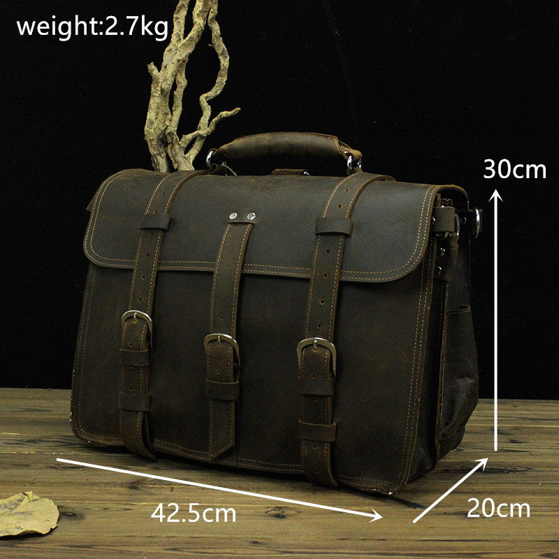 Large Big Retro Cover Mens Black Genuine Leather Backpack Purses
