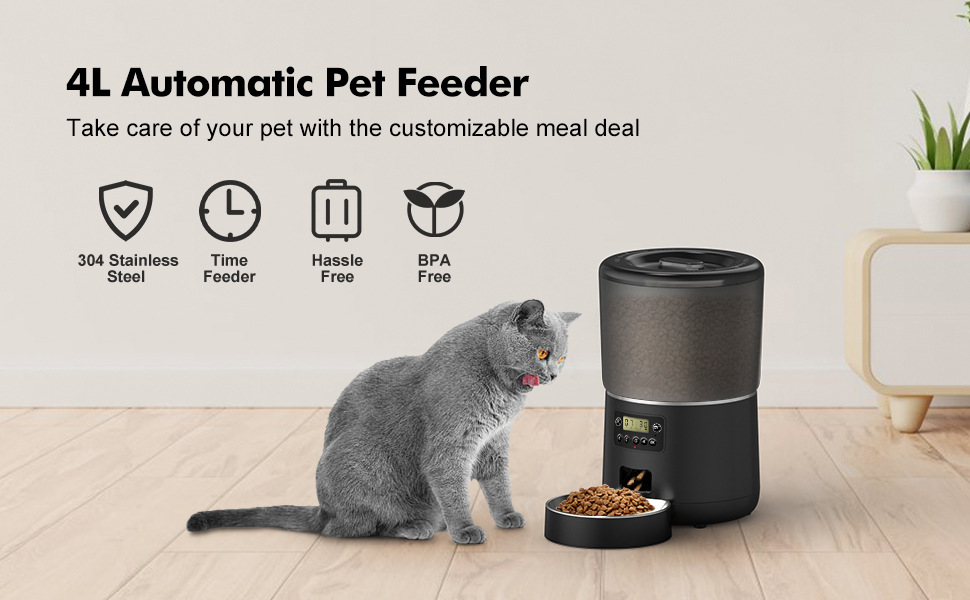 4L Automatic Pet Bowl Feeder Stainless Steel Self Feeding Cat Bowl