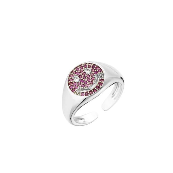 Buy cheap Pave Crystal Free Size Rings Chucky 925 Silver Smiley Face Ring from wholesalers