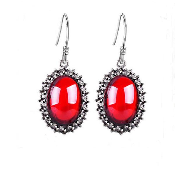 Buy cheap Vintage Sterling Silver Oval Red Cubic Zirconia Dangle Earrings (E12034) from wholesalers