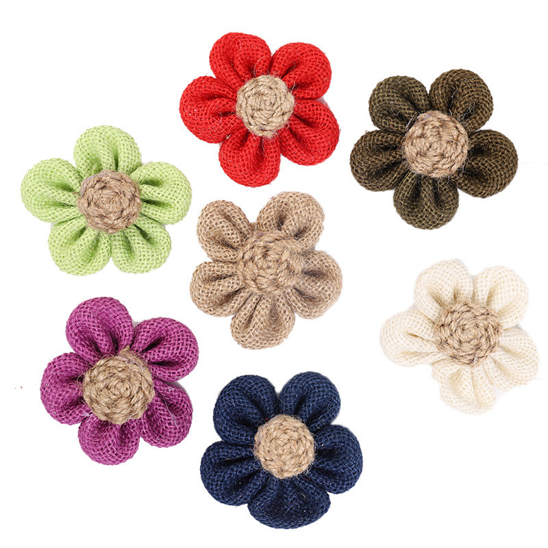 8cm Burlap Ribbon Flowers Diy Orange Black Jute Rope Flower