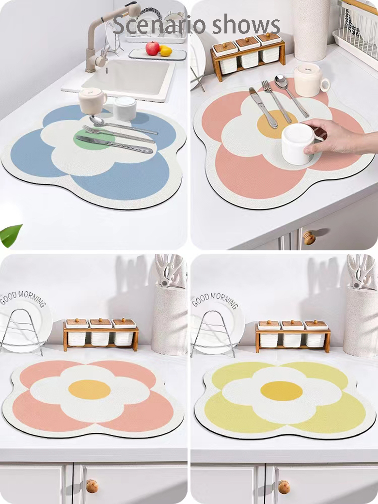 Table Decration Placemat Fast-Drying Polyester Dish Drying Mat for Kitchen Cleanup