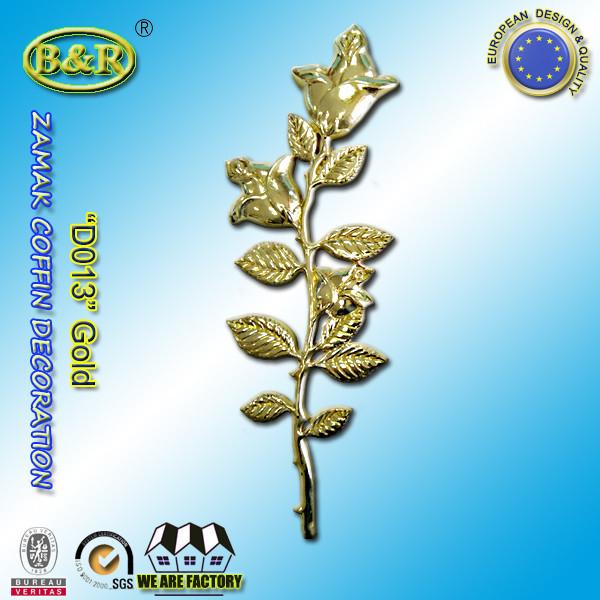 Zamak Rose Coffin Fitting Decoration Zinc Alloy Flower Size 45cm×13cm Gold /