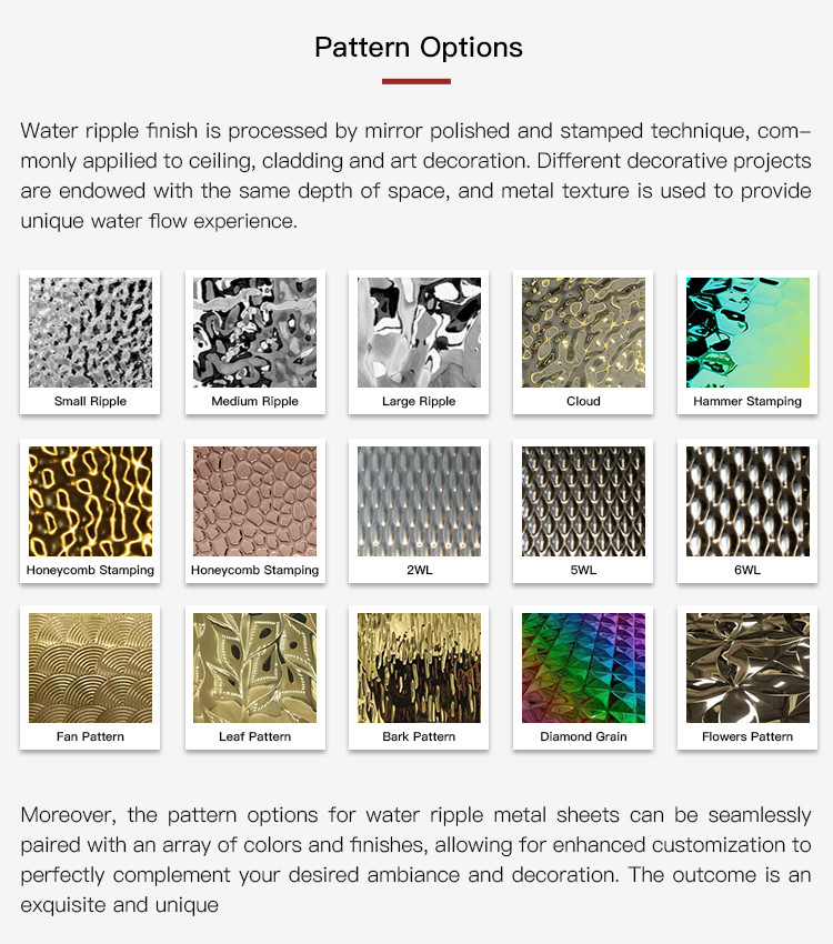 Golden Color SS 304 Sheets Water Ripple Hammered Stamped Decorative Stainless Steel Plate