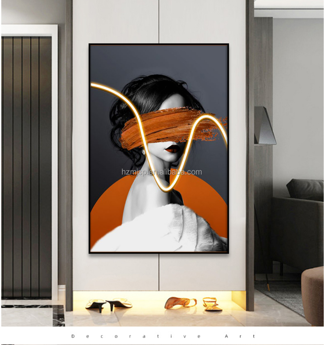 Modern Style 3D LED Portrait Poster Printed On Canvas Wall Art For Entrance Decorative