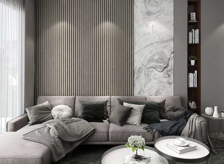Interior Decorative Wall Boards Ceiling Panel PVC Coated Bamboo Fiber Art Louver Background Panels WPC Fluted Slat Panel