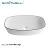 Buy cheap Sanitwell modern design porcelain white counter top ceramic bathroom art basin face hand wash basin sink with gold line from wholesalers