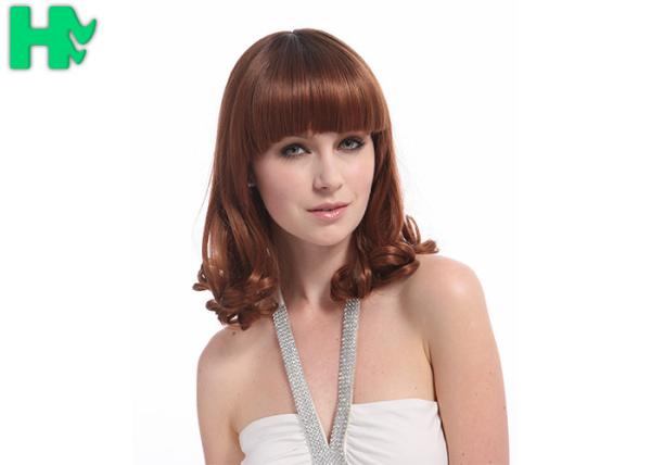 Quality Short Curly Synthetic Hair Wigs , 6A Synthetic Curly Wigs Darker Brown for sale