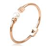 Buy cheap Stainless Steel Open bracelet，Pearl Cuff Bangle, Square Diamond girls jewelry, Rose Plated Bracelet from wholesalers