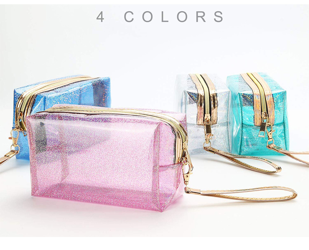 Zippered Transparent PVC Toiletry Bag With Handle Strap