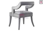 Hollowed Backrest Wood Restaurant Chairs Fully Upholstered In Gray Color Velvet