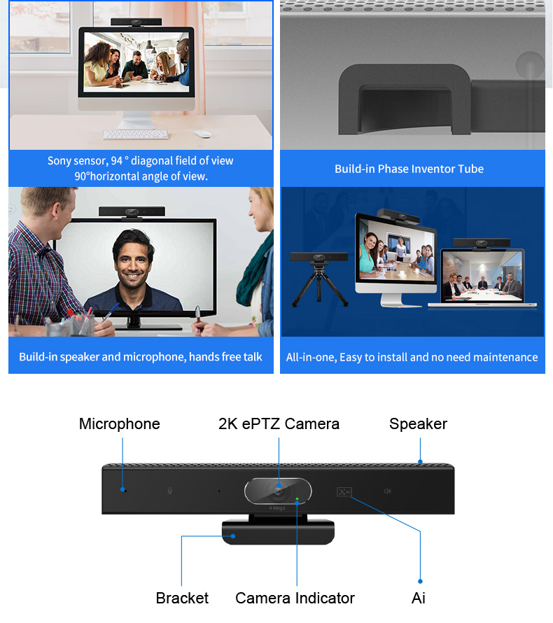 Video Conference System With audio 3A algorithm, conference sound source acquisition and accurate noise suppression