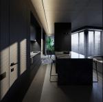 Apartment Black Wood Grain Kitchen Cabinets Melamine Dark Grey Wood Grain