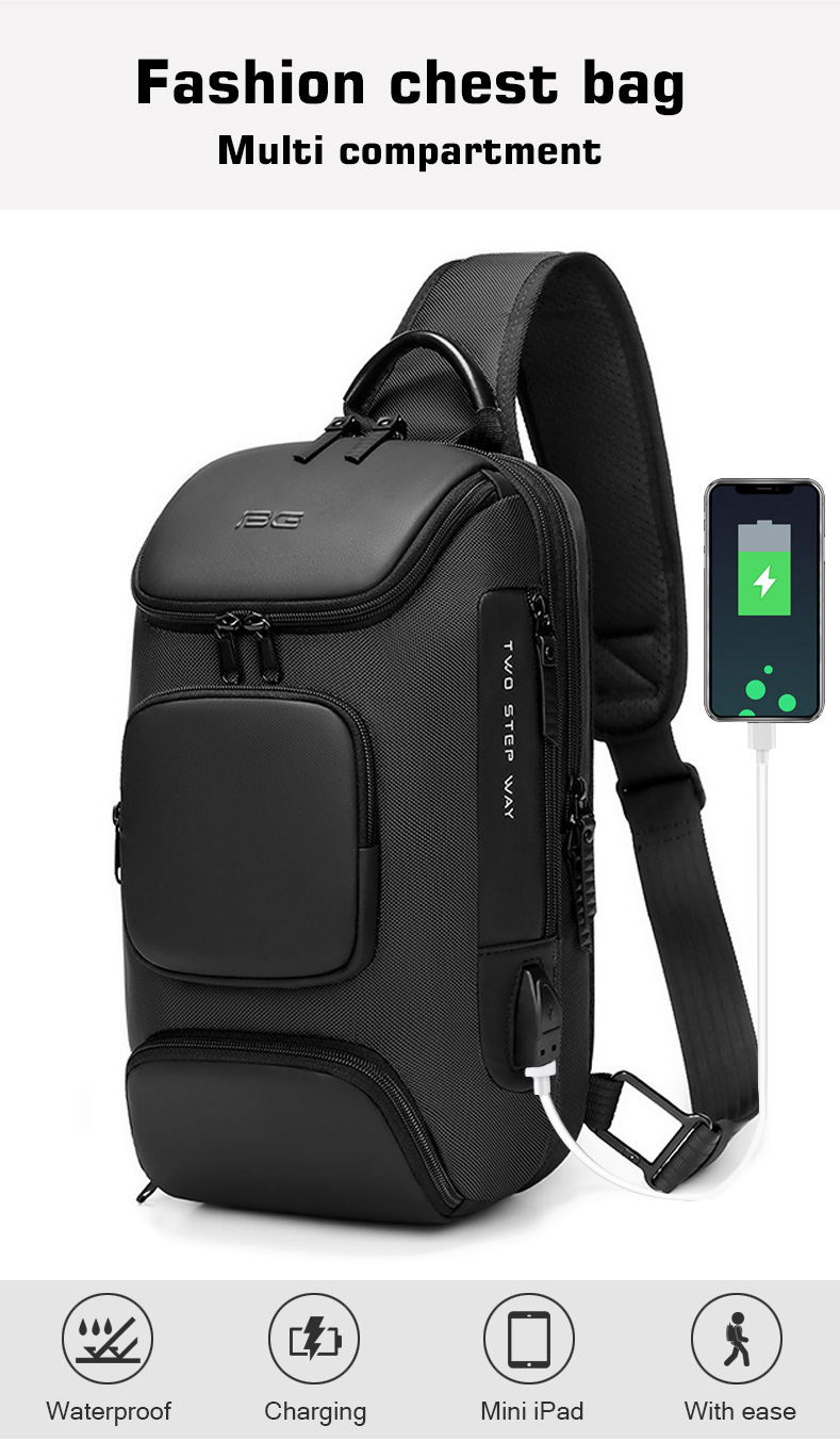 Multi Pockets Polyester Mens Sling Bag With Usb Charging Interface