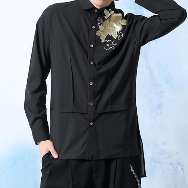 Buy cheap Embroidery Mens Fashion Casual Shirts Long Sleeve 100% Cotton Black Color from wholesalers