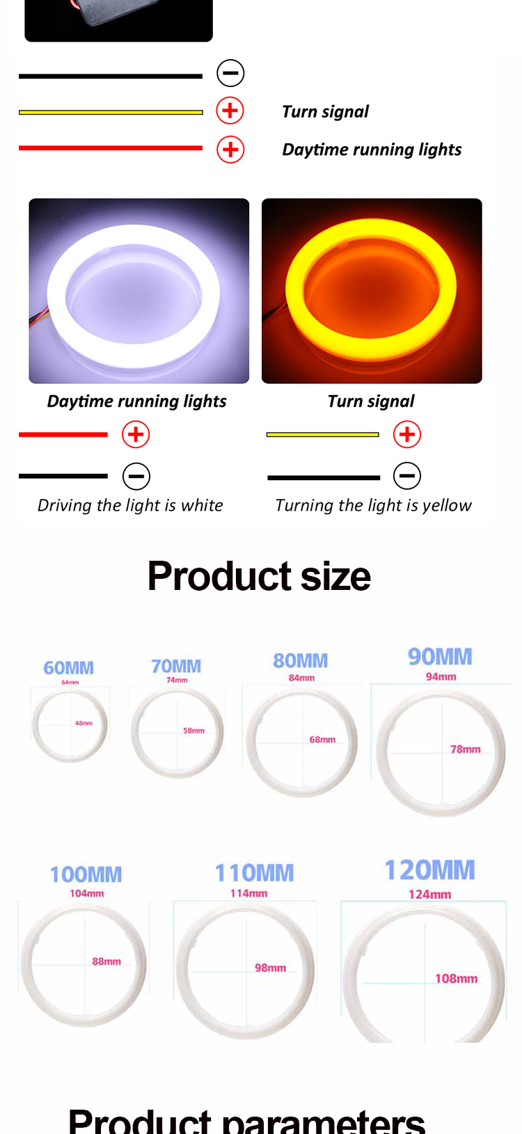 4014 LED Car Ambient Lights 60mm DRL Running Light Dual Color Led Angel Eyes Kit