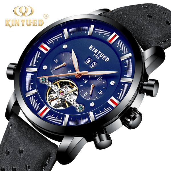 Buy cheap KINYUED J019-5 Tourbillon automatic mechanical genuine leather business waterproof fashion sport men watches from wholesalers