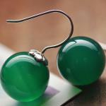 925 Sterling Silver Green Onyx Bead Dangle Earrings(011634GREEN)