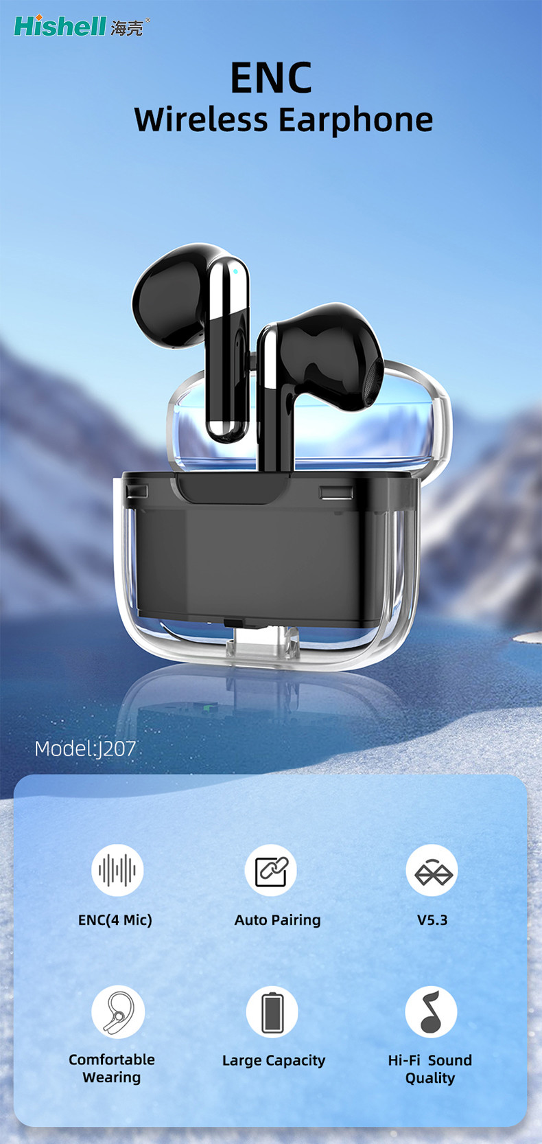 BT5.3 EDR Wireless Bluetooth Earbuds With Transparent Cover Design