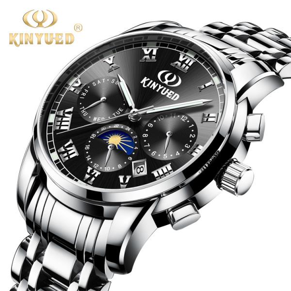 Buy cheap KINYUED J015-2 Luminous OEM Custom Watches Waterproof Stainless Steel Strap Automatic Mechanical Men's Watch from wholesalers