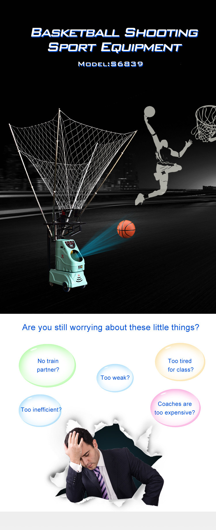 96W 5 Balls Basketball Shooting Machine Profeessional Club Use