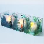 Buy cheap holiday 6x6x6cm square cup glass candle with rainforest pattern candle holder from wholesalers