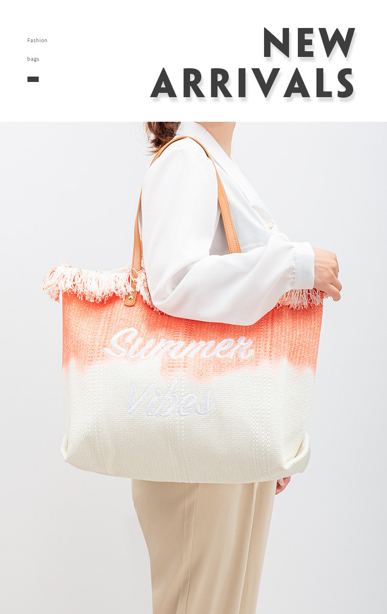EMBROIDERED TOTE TASSEL DESIGN CANVAS BAG BRAIDED ALPHABET CANVAS UNDERARM NEW SHOULDER SUMMER HIGH CAPACITY WOMEN'S BAG