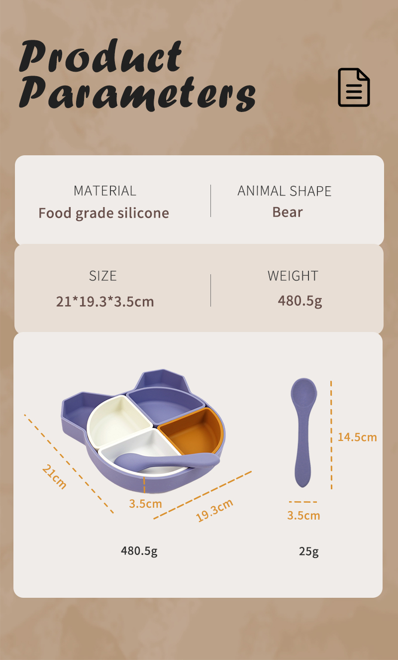 Bear Panda Shape Toddler Silicone Plates Set Non Toxic Eco Friendly