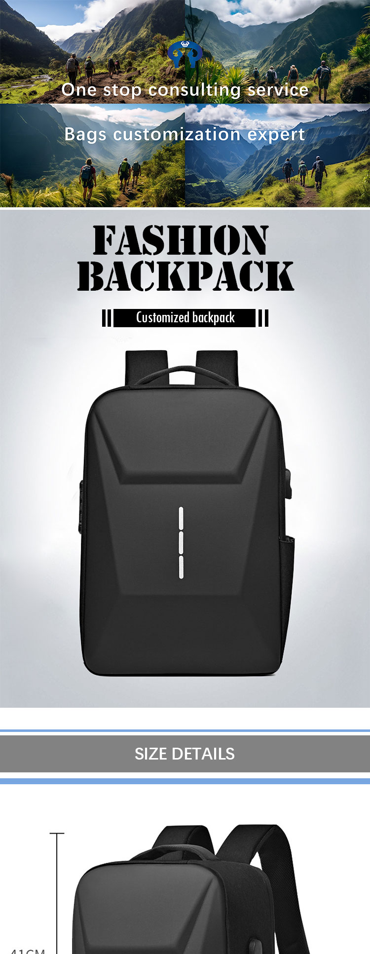 Customized Logo Travel Business Computer Backpack With USB Port