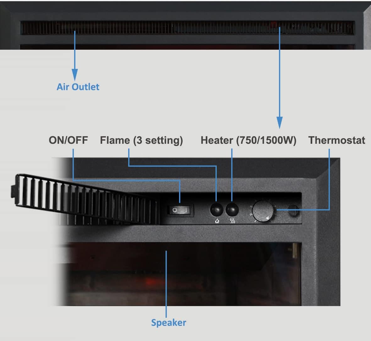 1000 Square Feet Heating Area Electric Fireplace with 3D Flame and Eco-friendly Design