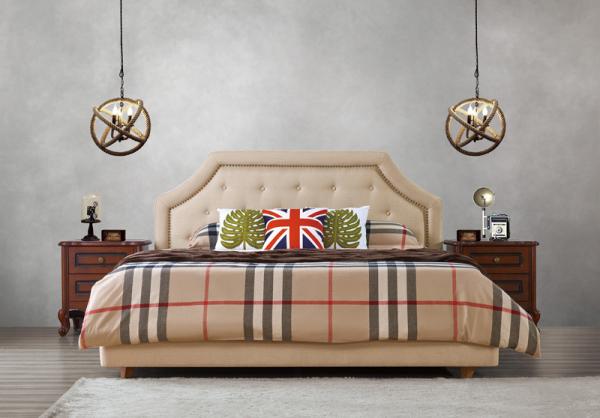 Buy cheap American style Good quality Gery Fabric Upholstered Headboard Queen Bed Leisure Furniture for Big house Bedroom used from wholesalers