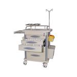 Wood Steel Modern Medical Emergency Trolley Equipment Cart