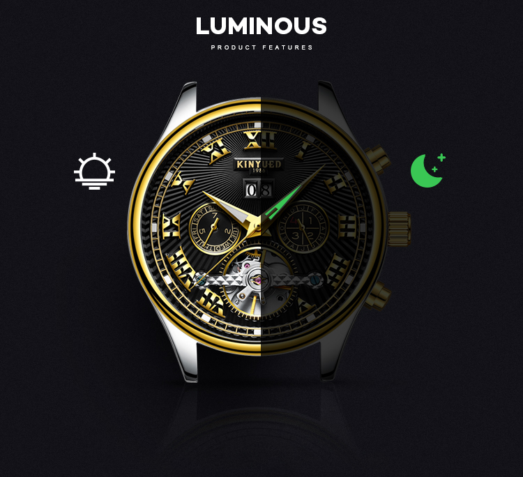 Black dial fashion brand KINYUED watch tourbillon automatic mens watch mechanical