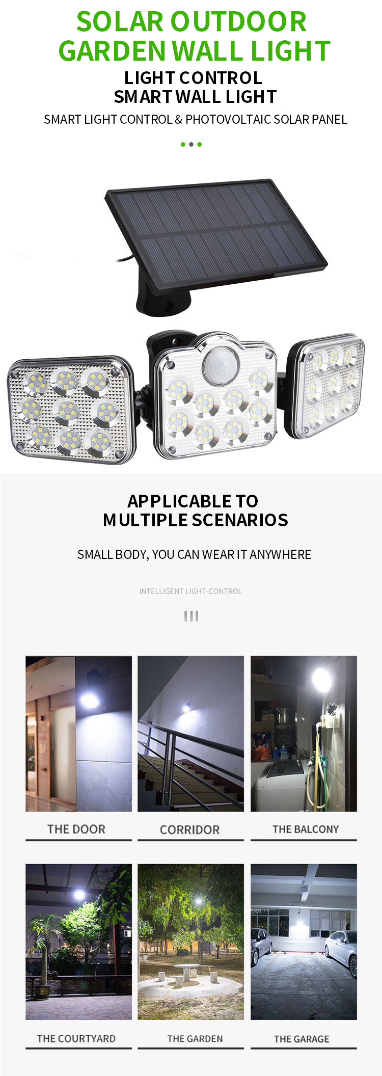 Powered Outdoor Solar LED Wall Lights With Sensor 195x130x100mm 122 SMD LED 1.8w