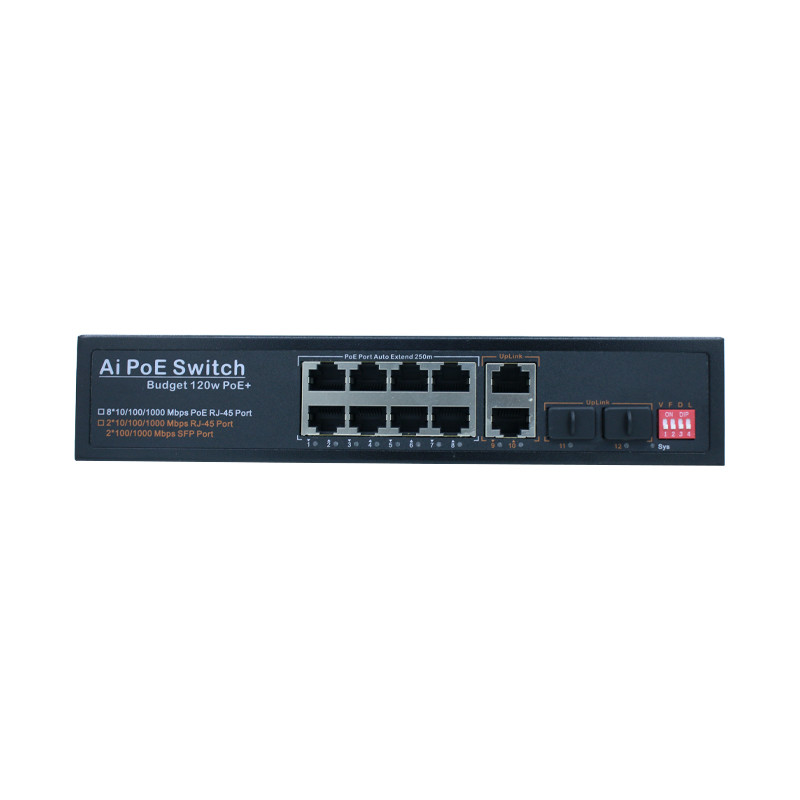 AC 100~240V Industrial Unmanaged POE Switch 8 Gigabit Port 2 Network Port
