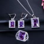 Fashion Square Shiny Rhinestones Necklace Ring Earrings Wedding Jewelry Elegant