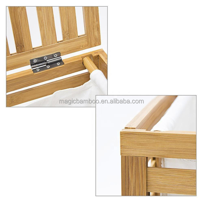 ODM Portable Bamboo Laundry Hamper Basket With Lid Shelf