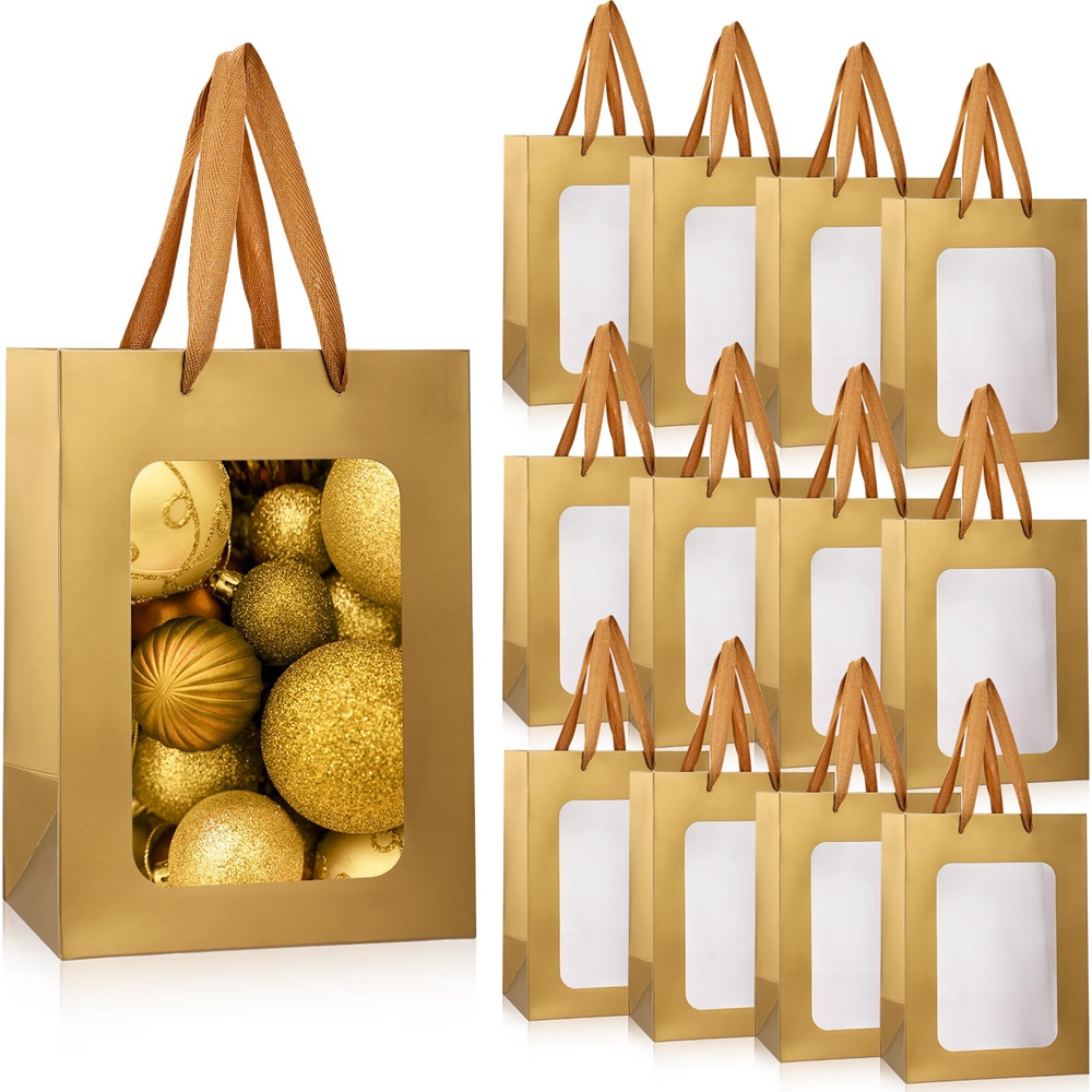 Custom Flower Gift Packaging Kraft Paper Bags With Transparent Window and Custom Logo