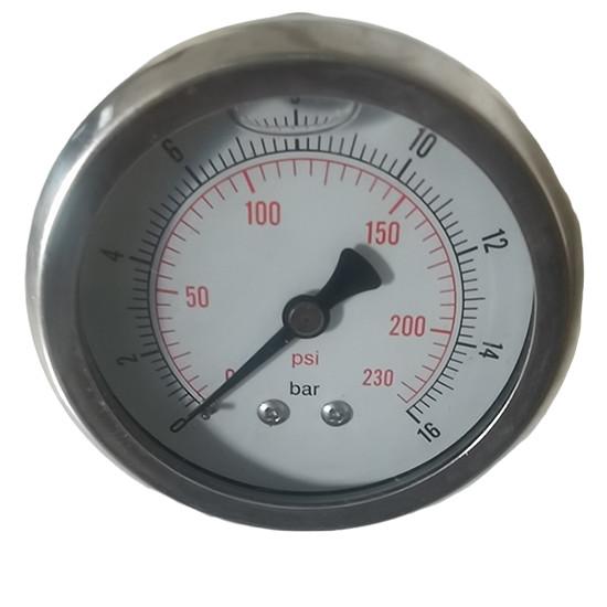 Buy cheap 2-1/2 inch liuqid fillled Pressure Gauge, glycerine, silicone oil, stainless steel, 0-230psi/bar, 1/4 BSP back mount, from wholesalers