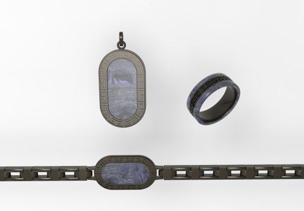 Buy cheap Stainless Steel Inlaid Carbon Fiber Pendant Jewelry Set Three-Piece Men's Fashion Accessories with Inlay Technology from wholesalers