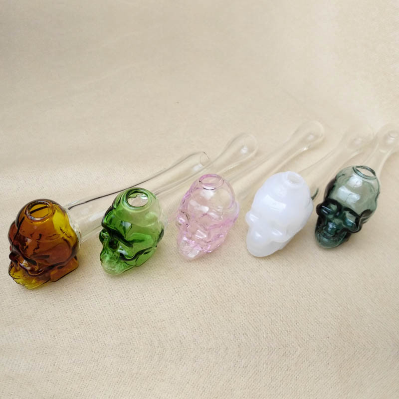 Skull Pyrex Glass Bubbler Pipe / Oil Burner Bong Pipe Nail Small Size