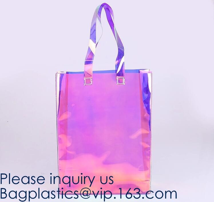 Vinyl Transparent PVC Gusset Bag Plastic Tote Shopping Bag For Packaging TPU Laser Makeup Handbag PVC Cosmetic Shopping