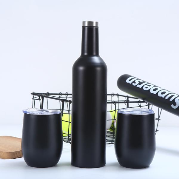 Stainless Steel Wine Tumblers 2 Pack 12 Oz & 1 Insulated Wine Bottle - Double