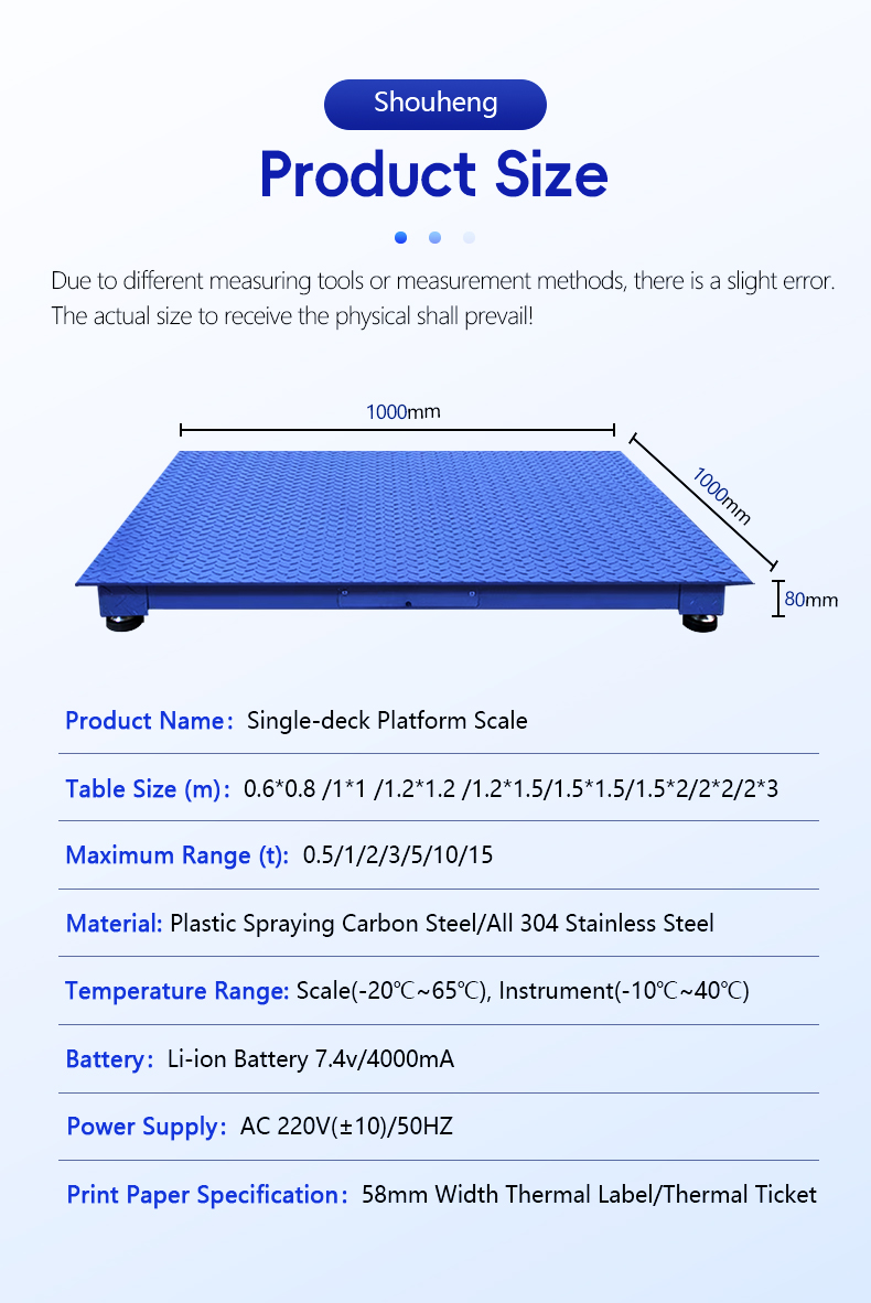 Industrial Platform Floor Scale with LED Display and Lithium 7.4V/4000mA Battery by Sohe
